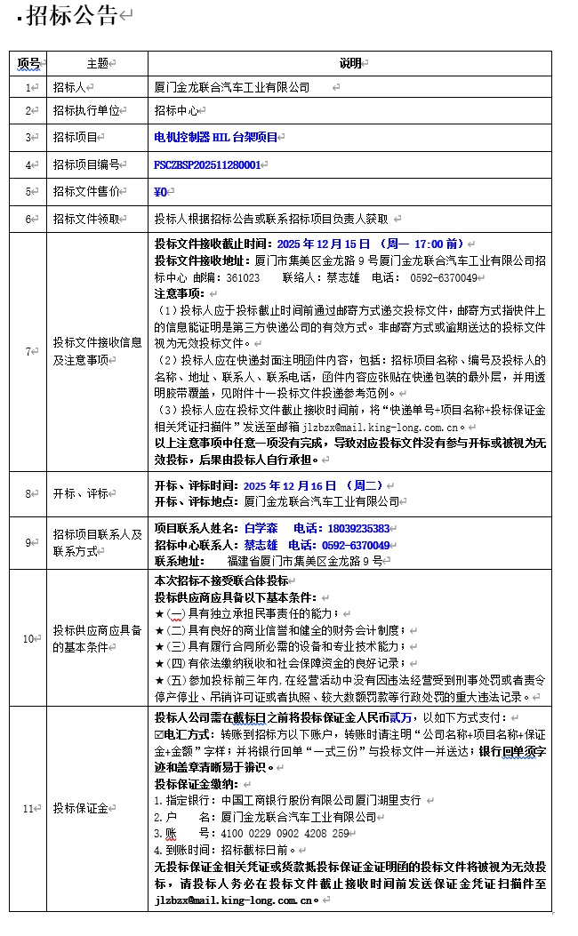 公開招標(biāo)招標(biāo)公告-電機(jī)控制HIL臺(tái)架項(xiàng)目-2025.12.02